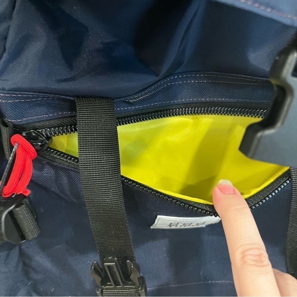 Topo Designs navy blue and yellow/green interior accents fold over backpack - Picture 7 of 11